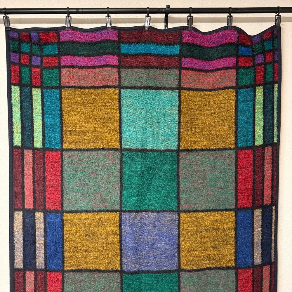 Vtg Biederlack stained glass window throw blanket - multicolored window pane
